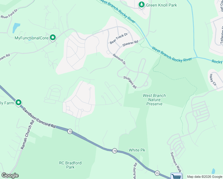 map of restaurants, bars, coffee shops, grocery stores, and more near 15645 Queens Trail Drive in Davidson