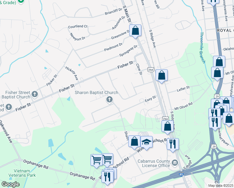 map of restaurants, bars, coffee shops, grocery stores, and more near 2676 Thistle Brook Drive in Concord
