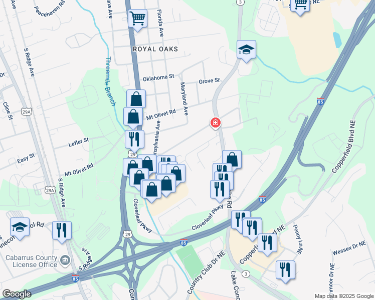 map of restaurants, bars, coffee shops, grocery stores, and more near 235 Bishop Lane in Concord