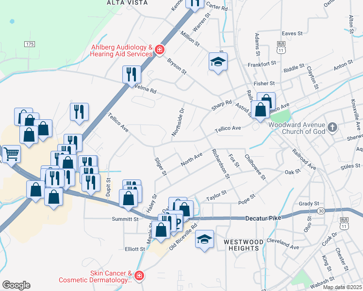 map of restaurants, bars, coffee shops, grocery stores, and more near 509 Tellico Avenue in Athens