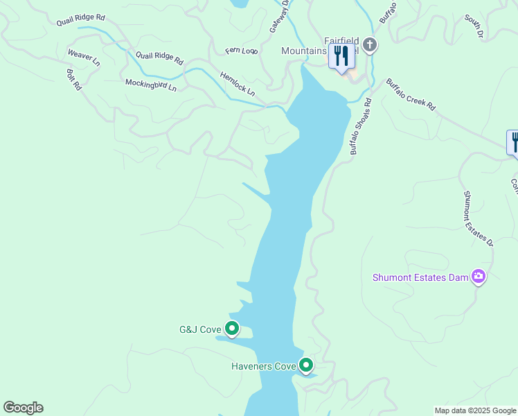map of restaurants, bars, coffee shops, grocery stores, and more near 611 Quail Ridge Boulevard in Lake Lure