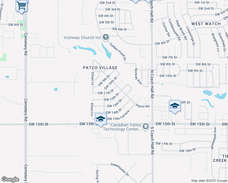 map of restaurants, bars, coffee shops, grocery stores, and more near 12304 Southwest 11th Street in Yukon