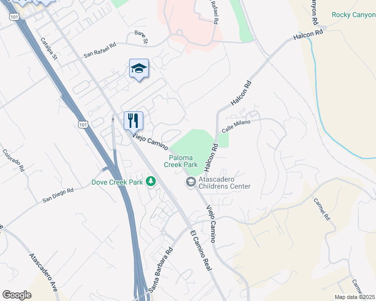 map of restaurants, bars, coffee shops, grocery stores, and more near 11605 Viejo Camino in Atascadero