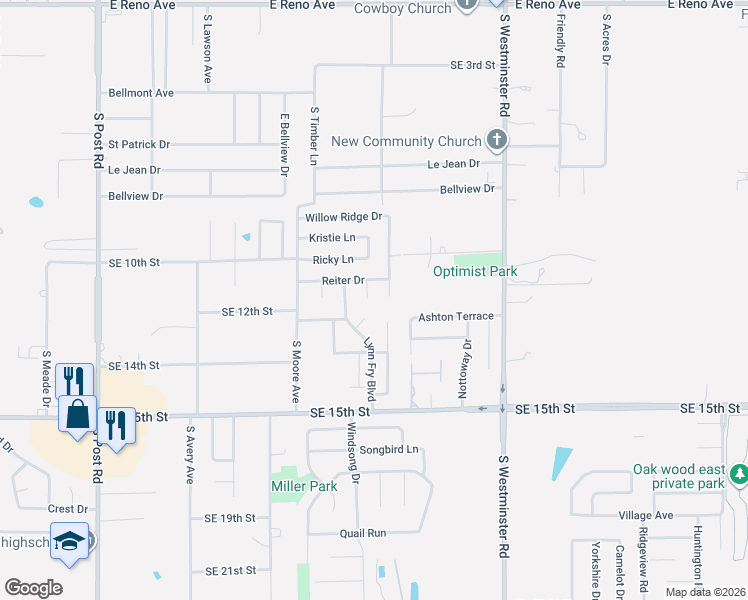 map of restaurants, bars, coffee shops, grocery stores, and more near 1109 Choctaw Ridge Road in Midwest City