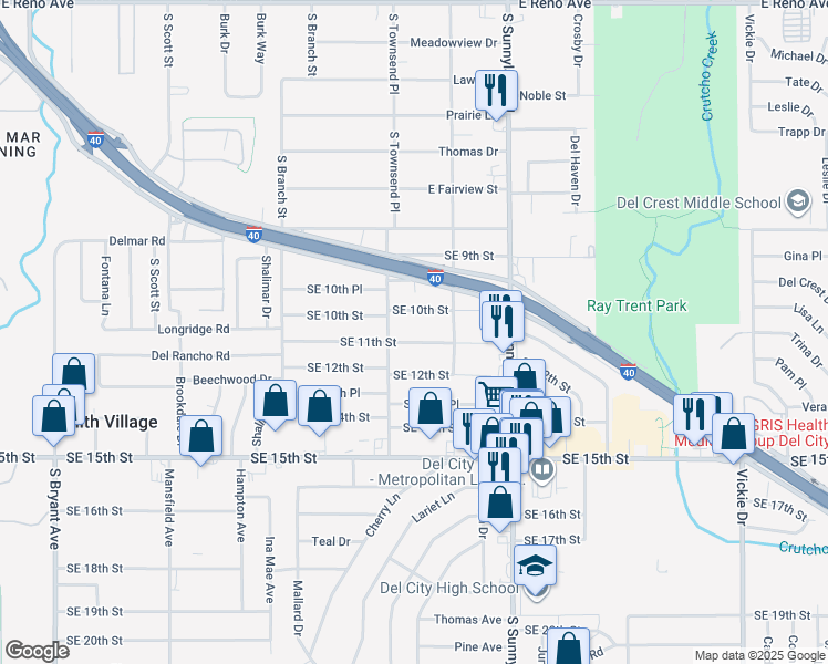 map of restaurants, bars, coffee shops, grocery stores, and more near 4000 Southeast 10th Street in Del City