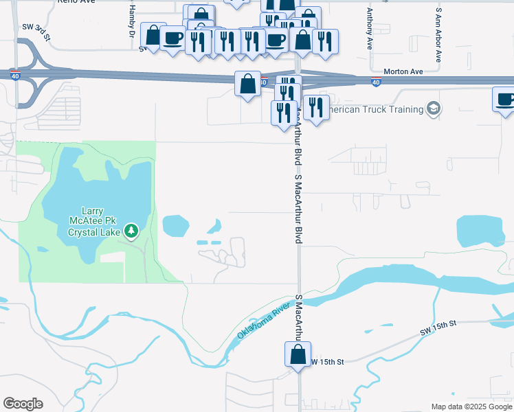 map of restaurants, bars, coffee shops, grocery stores, and more near 6001 Southwest 12th Street in Oklahoma City