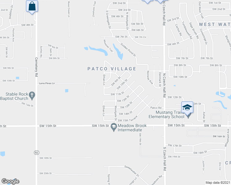 map of restaurants, bars, coffee shops, grocery stores, and more near 6166 Westgate Drive in Yukon