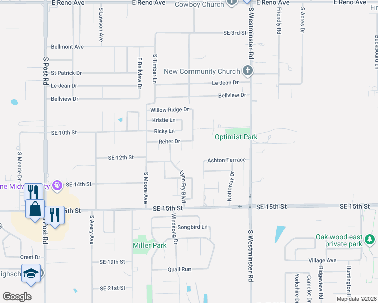 map of restaurants, bars, coffee shops, grocery stores, and more near 1109 Choctaw Ridge Road in Midwest City