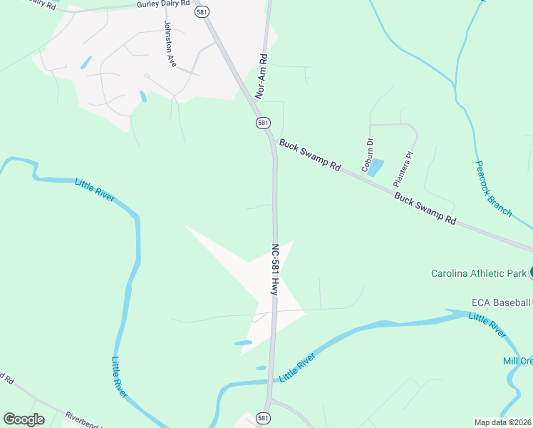 map of restaurants, bars, coffee shops, grocery stores, and more near Highway 581 in Goldsboro