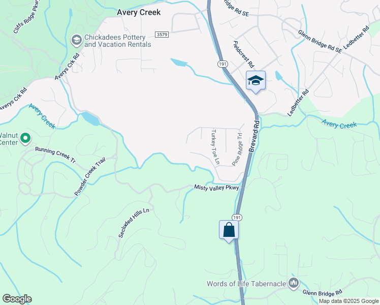 map of restaurants, bars, coffee shops, grocery stores, and more near 115 Avery's Creek Lane in Arden