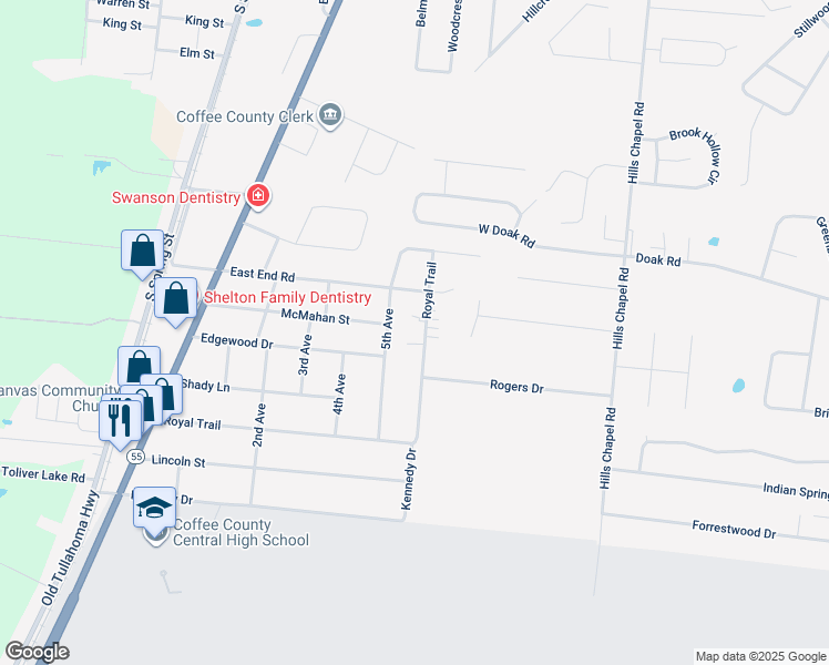 map of restaurants, bars, coffee shops, grocery stores, and more near 1409 Royal Trail in Manchester