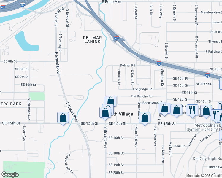 map of restaurants, bars, coffee shops, grocery stores, and more near 1200 South Bryant Avenue in Del City