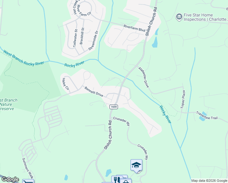 map of restaurants, bars, coffee shops, grocery stores, and more near 10800 Clark Street in Davidson