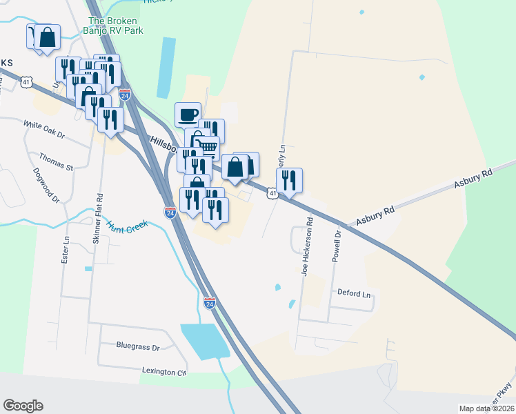 map of restaurants, bars, coffee shops, grocery stores, and more near 2610 Hillsboro Boulevard in Manchester