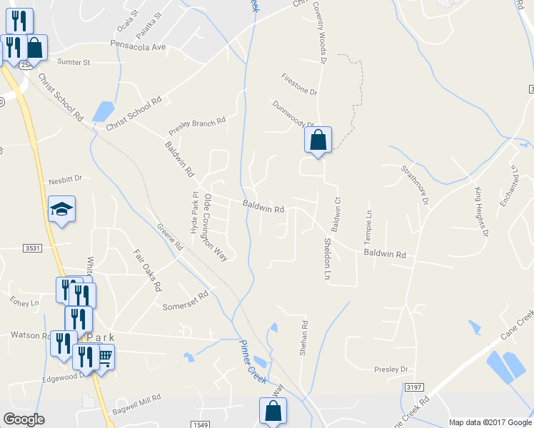 map of restaurants, bars, coffee shops, grocery stores, and more near 2 Springfield Way in Arden