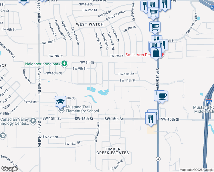 map of restaurants, bars, coffee shops, grocery stores, and more near 1213 Greenfield Avenue in Yukon