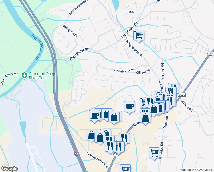 map of restaurants, bars, coffee shops, grocery stores, and more near 41 Burdock Lane in Arden