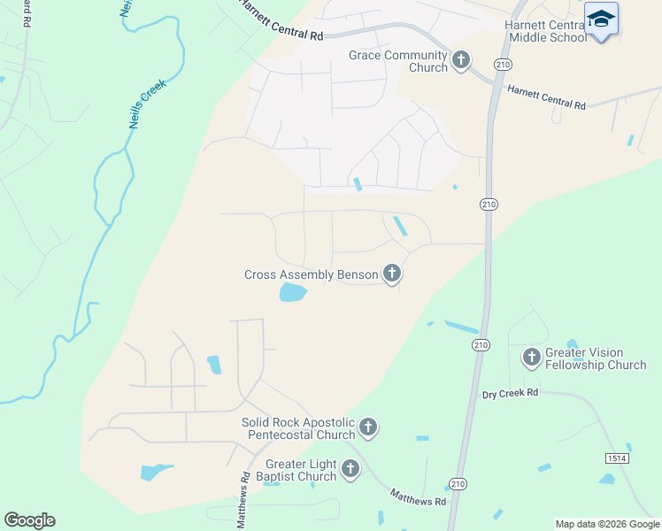 map of restaurants, bars, coffee shops, grocery stores, and more near Little Branch Drive in Harnett County
