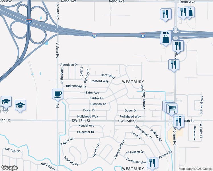 map of restaurants, bars, coffee shops, grocery stores, and more near 10205 Birkenhead Rd in Yukon