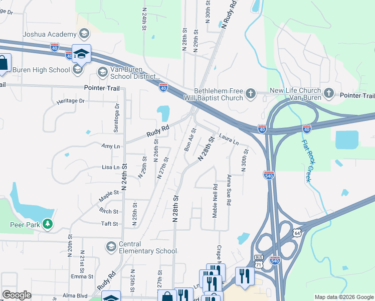 map of restaurants, bars, coffee shops, grocery stores, and more near in Van Buren