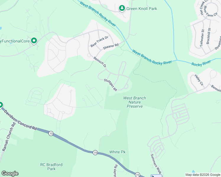 map of restaurants, bars, coffee shops, grocery stores, and more near 17639 Stuttgart Road in Davidson