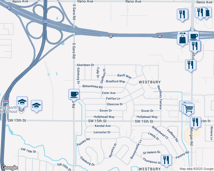 map of restaurants, bars, coffee shops, grocery stores, and more near 10333 Birkenhead Road in Yukon