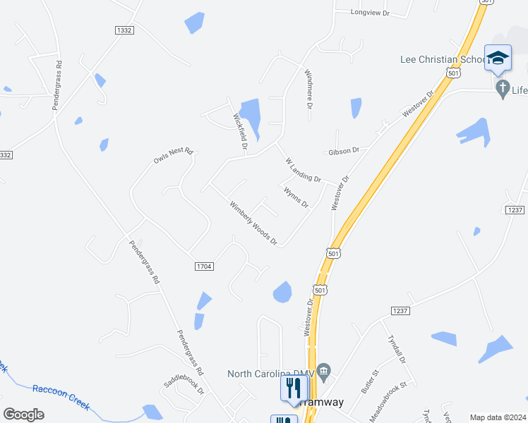 map of restaurants, bars, coffee shops, grocery stores, and more near 1100 Wiley Road in Sanford