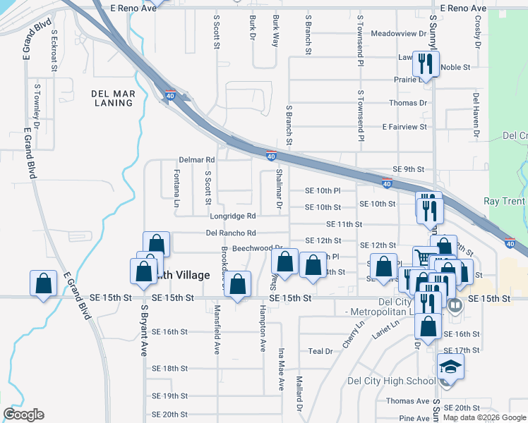 map of restaurants, bars, coffee shops, grocery stores, and more near 1112 Hampton Road in Del City