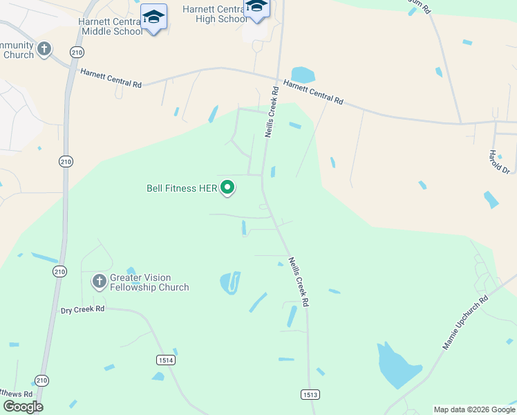 map of restaurants, bars, coffee shops, grocery stores, and more near 3251 Neills Creek Road in Lillington