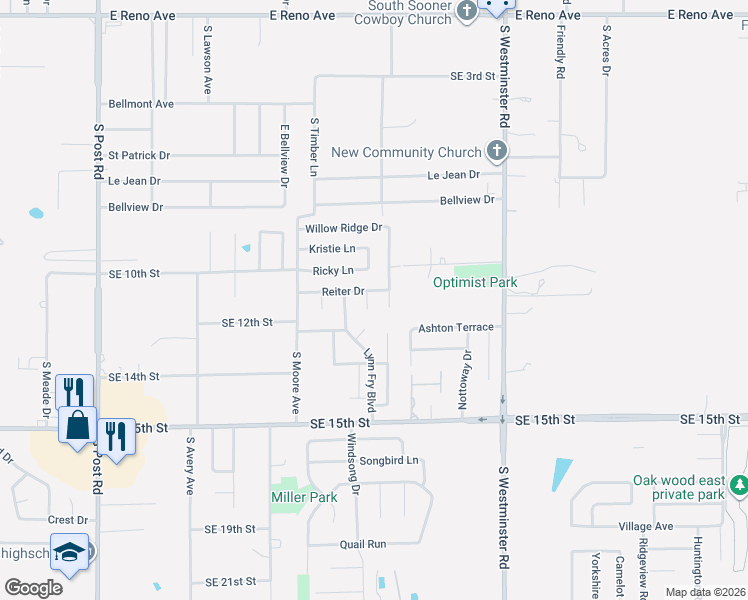 map of restaurants, bars, coffee shops, grocery stores, and more near 1109 Choctaw Ridge Road in Midwest City