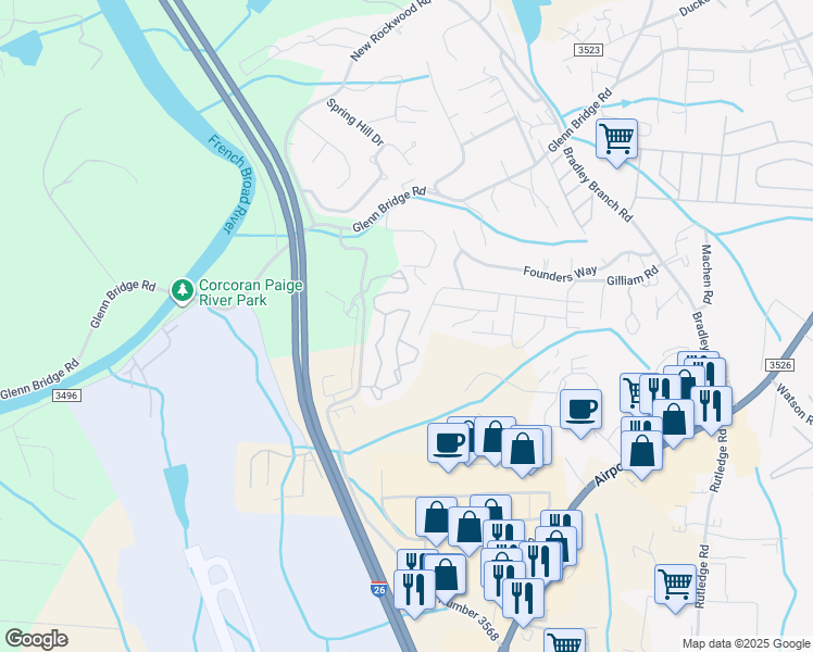 map of restaurants, bars, coffee shops, grocery stores, and more near 9 Flycatcher Way in Arden