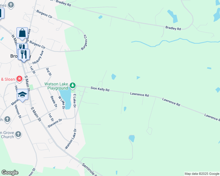 map of restaurants, bars, coffee shops, grocery stores, and more near 567 Sion Kelly Road in Broadway