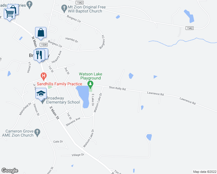 map of restaurants, bars, coffee shops, grocery stores, and more near 512 Sion Kelly Road in Broadway