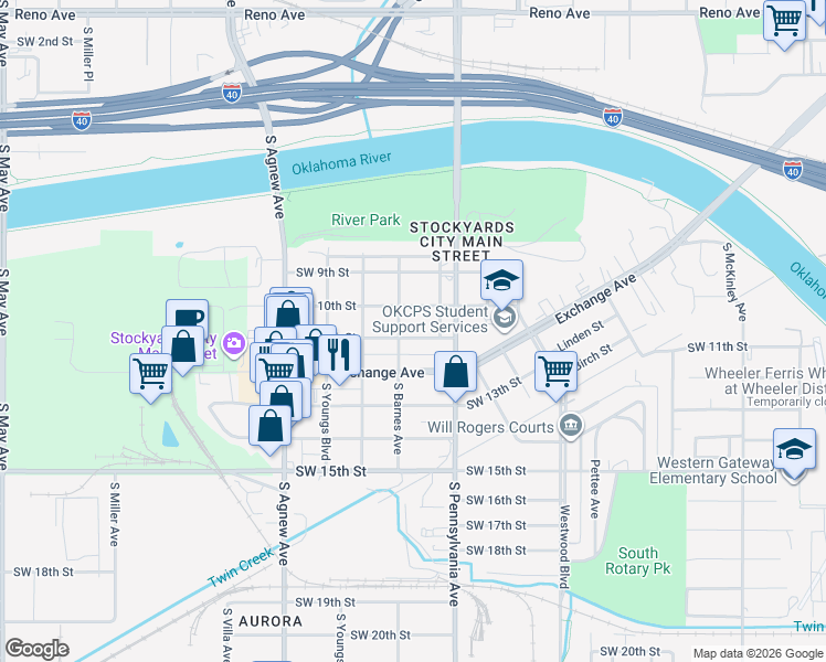 map of restaurants, bars, coffee shops, grocery stores, and more near 1935 Southwest 11th Street in Oklahoma City