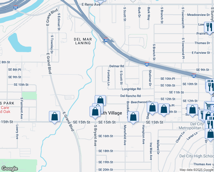 map of restaurants, bars, coffee shops, grocery stores, and more near 1200 South Bryant Avenue in Del City