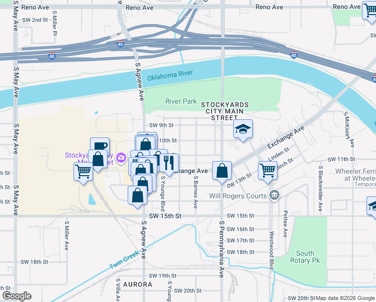 map of restaurants, bars, coffee shops, grocery stores, and more near 2013 Southwest 11th Street in Oklahoma City