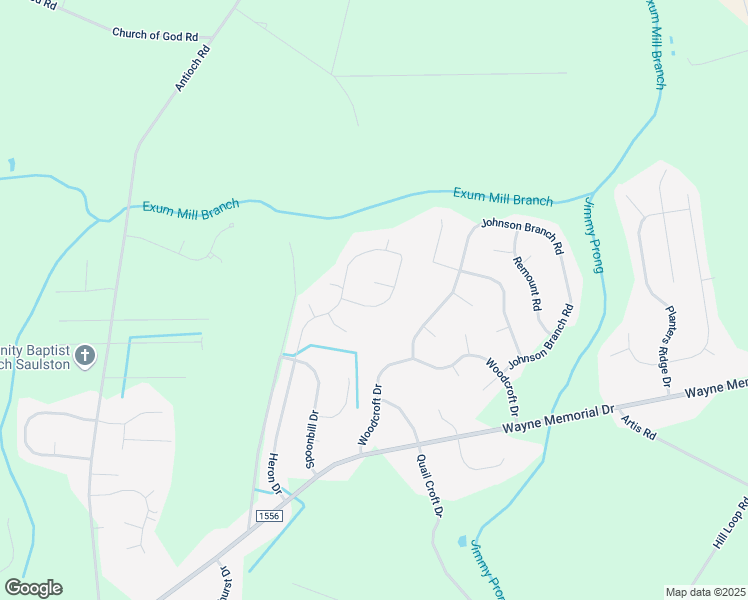 map of restaurants, bars, coffee shops, grocery stores, and more near 107 Bluecrest Lane in Goldsboro