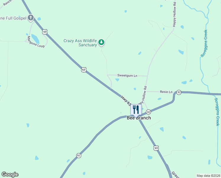 map of restaurants, bars, coffee shops, grocery stores, and more near Highway 65 in Bee Branch