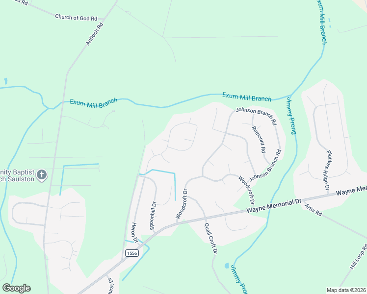 map of restaurants, bars, coffee shops, grocery stores, and more near 107 Bluecrest Lane in Goldsboro