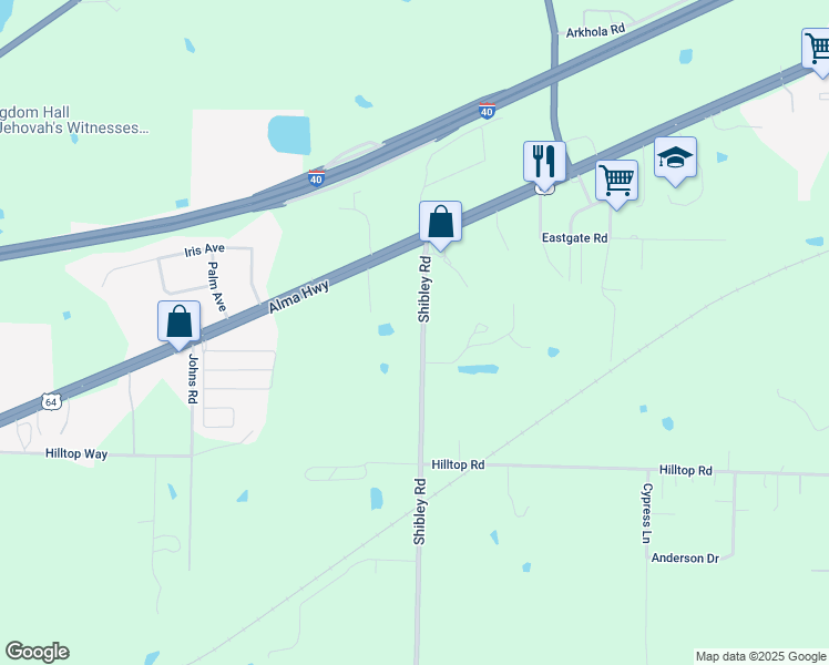 map of restaurants, bars, coffee shops, grocery stores, and more near 1220 Shibley Road in Van Buren