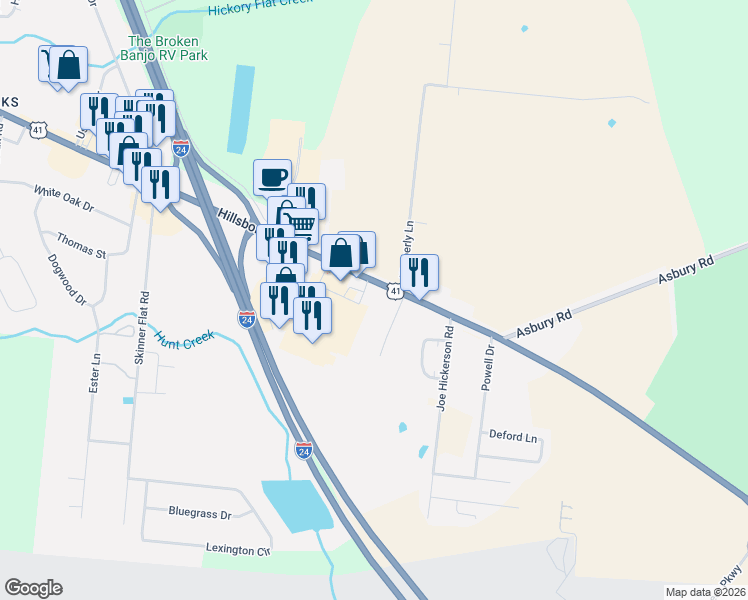 map of restaurants, bars, coffee shops, grocery stores, and more near 2610 Hillsboro Boulevard in Manchester