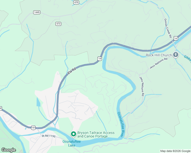 map of restaurants, bars, coffee shops, grocery stores, and more near 44 Riverside Drive in Bryson City