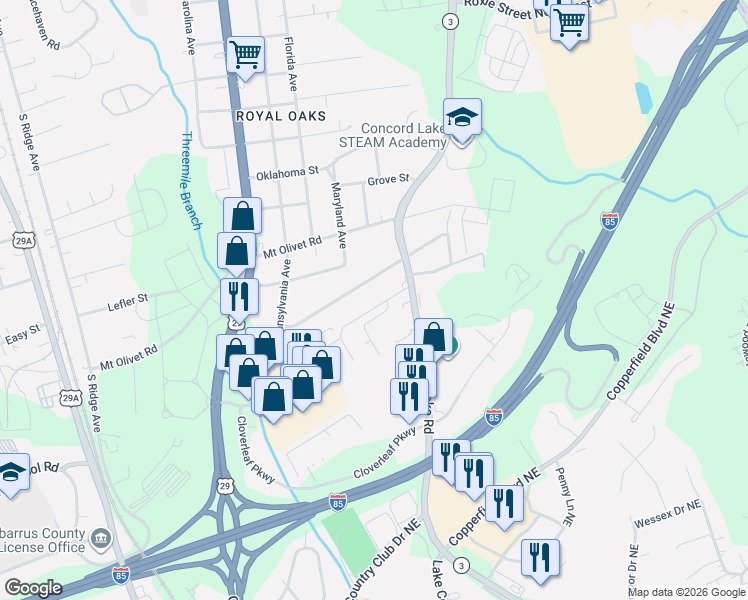 map of restaurants, bars, coffee shops, grocery stores, and more near 193 Bishop Lane in Concord