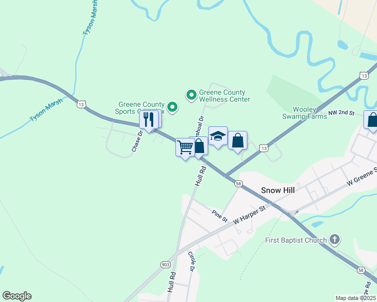 map of restaurants, bars, coffee shops, grocery stores, and more near in Snow Hill