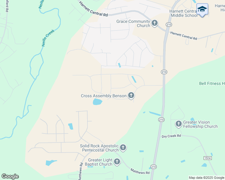 map of restaurants, bars, coffee shops, grocery stores, and more near 129 Little Branch Drive in Lillington