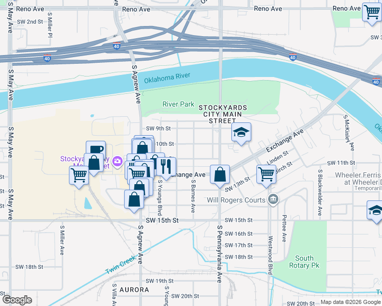 map of restaurants, bars, coffee shops, grocery stores, and more near 2013 Southwest 11th Street in Oklahoma City