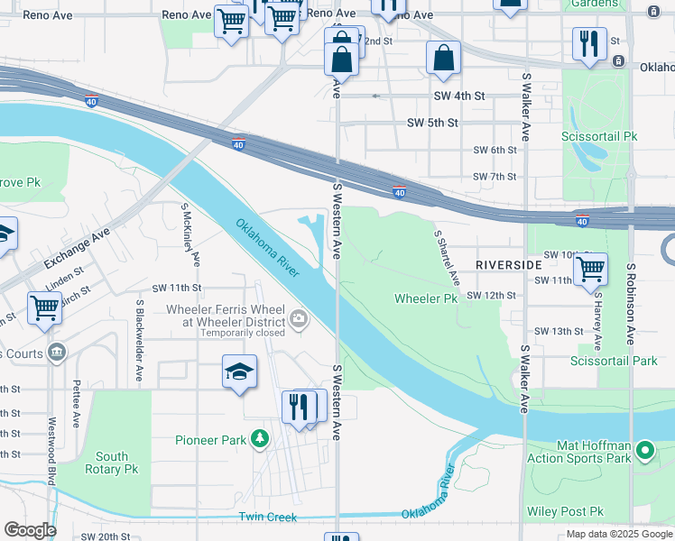 map of restaurants, bars, coffee shops, grocery stores, and more near 1130 South Western Avenue in Oklahoma City