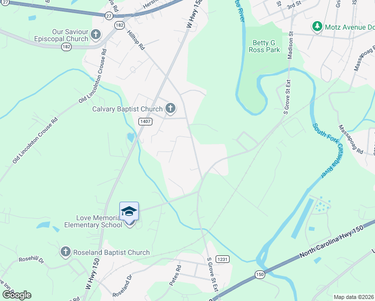 map of restaurants, bars, coffee shops, grocery stores, and more near 506 Hilltop Road in Lincolnton