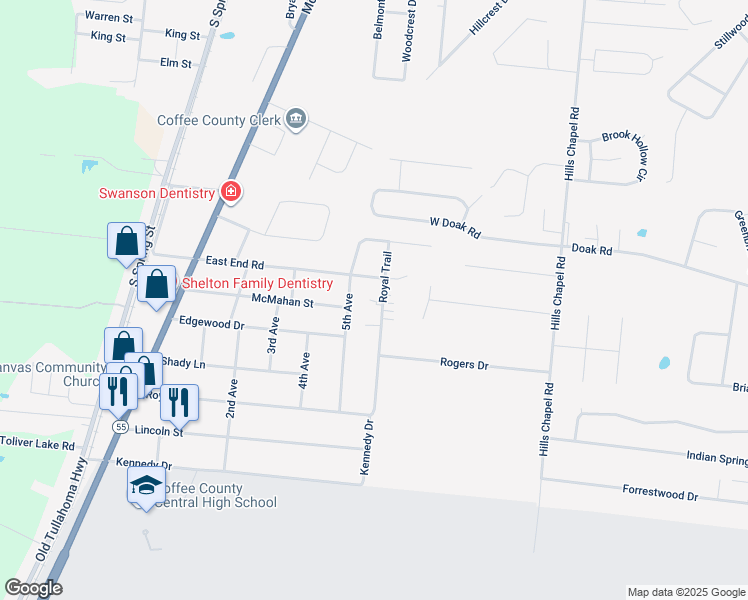 map of restaurants, bars, coffee shops, grocery stores, and more near 1409 Royal Trail in Manchester