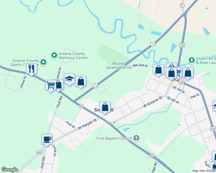 map of restaurants, bars, coffee shops, grocery stores, and more near 3 Professional Drive in Snow Hill